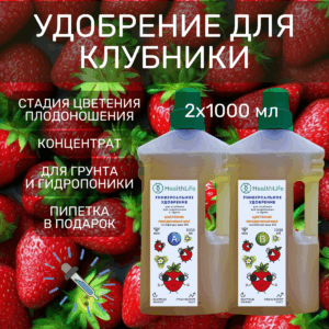 HealthLife Концентрированное удобрение для клубники А+B стадия Цветение-Плодоношение (2 бутылки по 1000 мл)